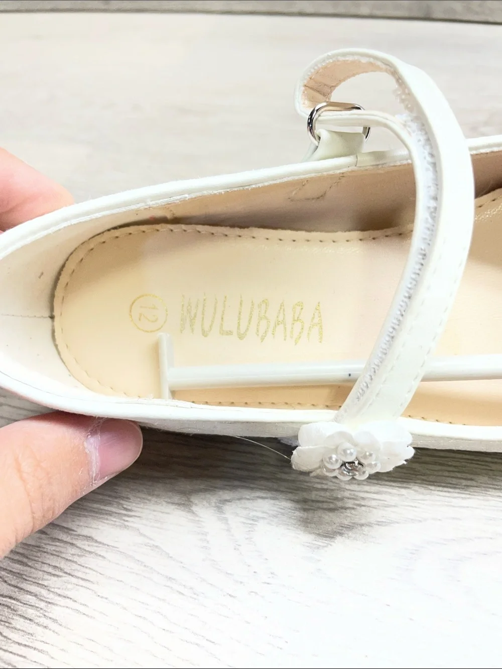 Girls White Mary Jane Dress Shoes with Floral Strap Accent #1058